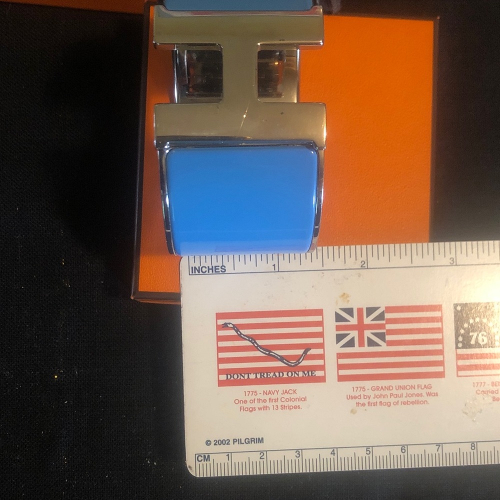 Hermes Click H X wide 3.5 cm bracelet I silver & blue France w/ Hermes pouch box - Picture 7 of 12